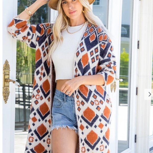 Sweet Lovely by Jen Long Aztec Cardigan Women's Sz S/M Open Front Pockets Soft - Picture 1 of 10